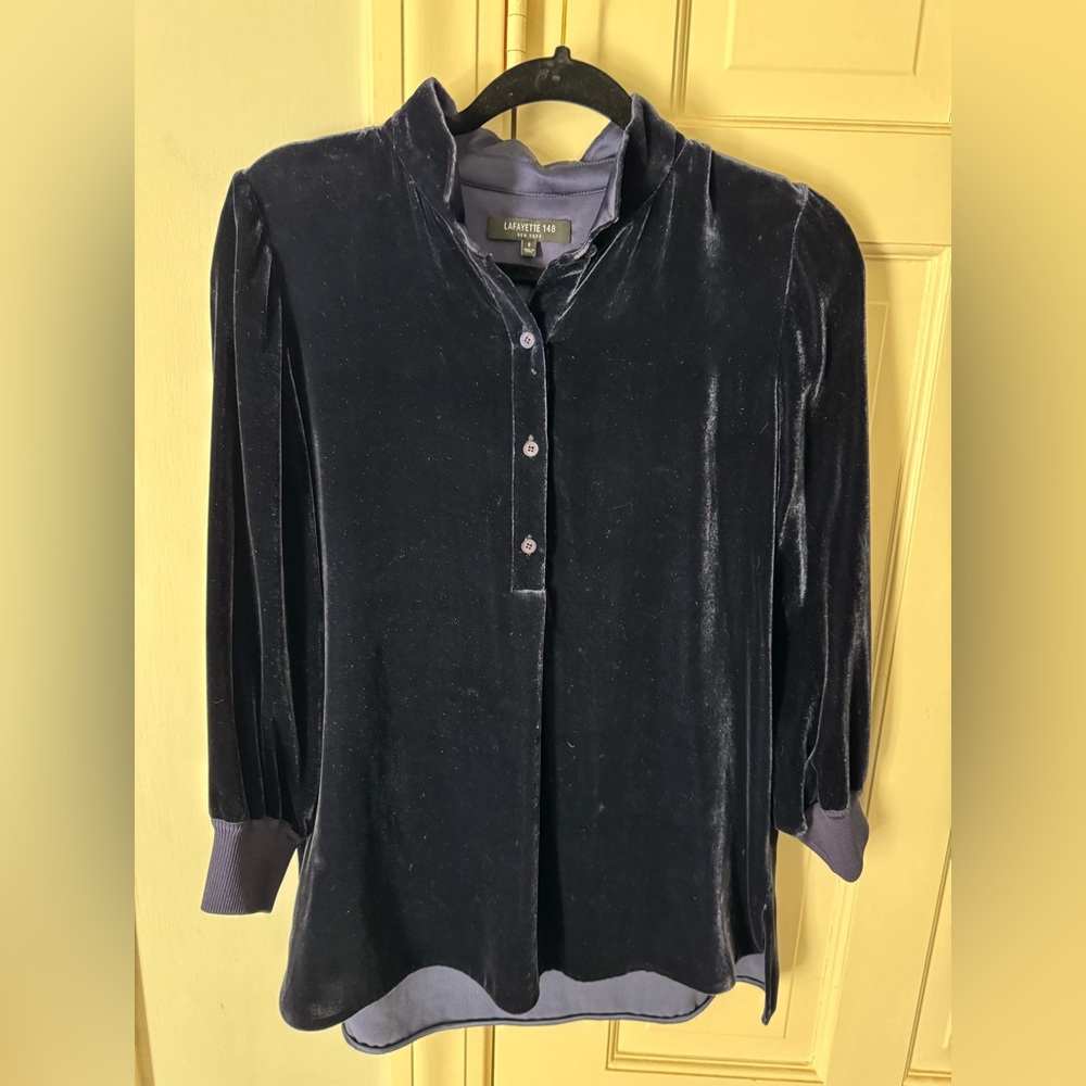 Lafayette 148 Declan velvet top dark blue